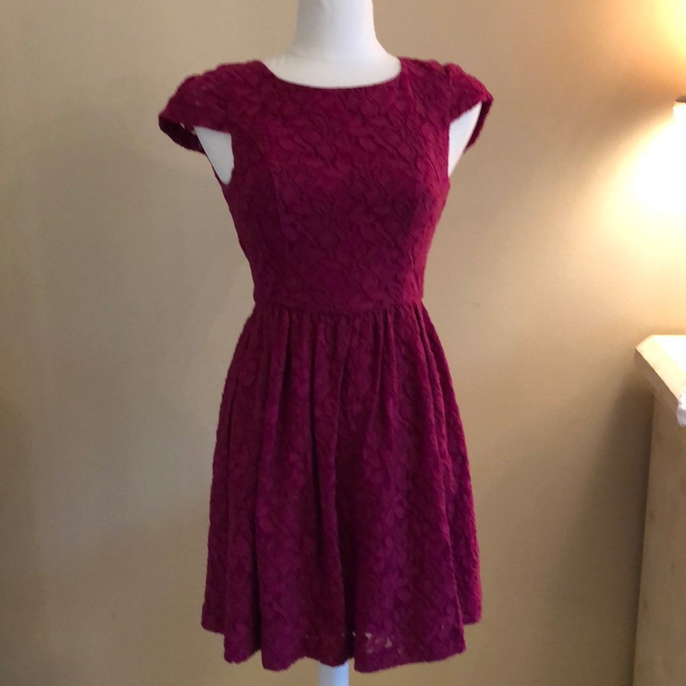 Hot pink lace cap sleeve dress